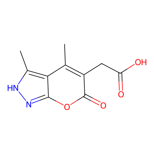 2-(3,4-Dimethyl-6-oxo-1,6-dihydropyrano[2,3-c]pyrazol-5-yl)acetic acid structure