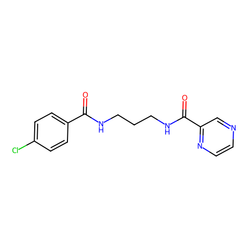 N-[3-[(4-chlorobenzoyl)amino]propyl]pyrazine-2-carboxamide structure