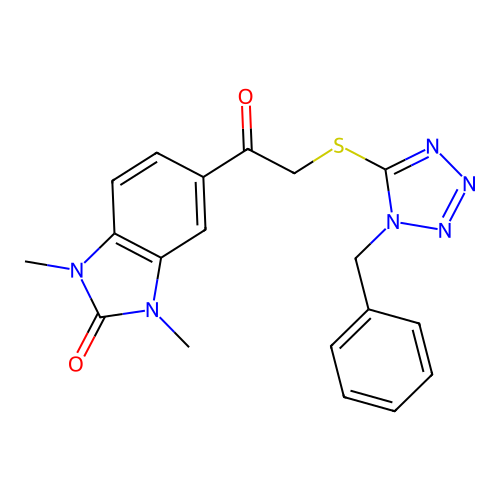 5-[2-(1-Benzyltetrazol-5-yl)sulfanylacetyl]-1,3-dimethylbenzimidazol-2-one structure