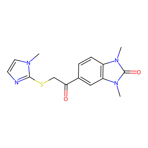 1,3-Dimethyl-5-[2-(1-methylimidazol-2-yl)sulfanylacetyl]benzimidazol-2-one structure
