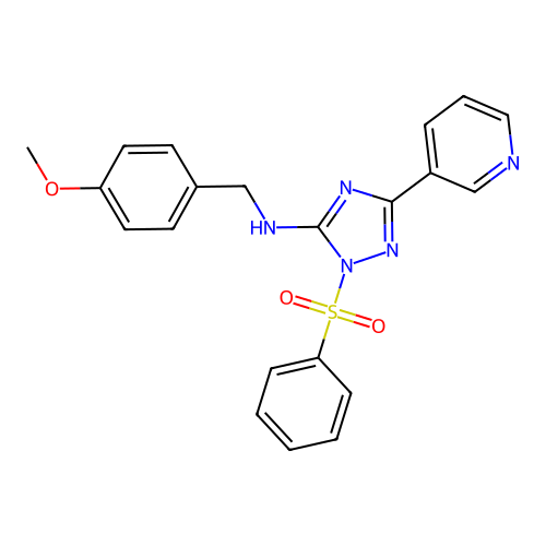 N-(4-methoxybenzyl)-1-(phenylsulfonyl)-3-(pyridin-3-yl)-1H-1,2,4-triazol-5-amine structure