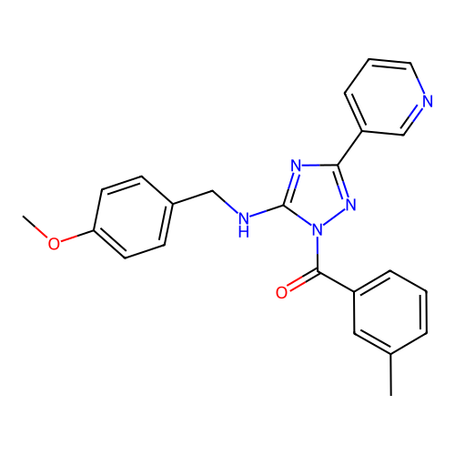 (5-((4-methoxybenzyl)amino)-3-(pyridin-3-yl)-1H-1,2,4-triazol-1-yl)(m-tolyl)methanone structure