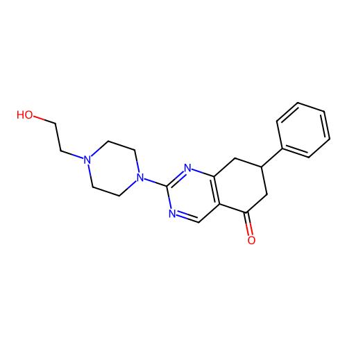 2-[4-(2-hydroxyethyl)piperazin-1-yl]-7-phenyl-7,8-dihydro-6H-quinazolin-5-one structure