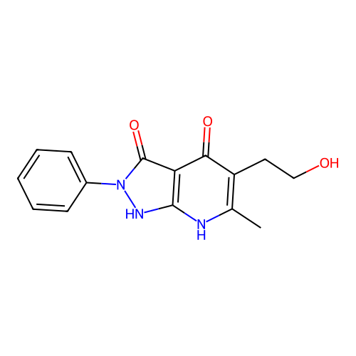 5-(2-hydroxyethyl)-6-methyl-2-phenyl-1H-pyrazolo[3,4-b]pyridine-3,4(2H,7H)-dione structure