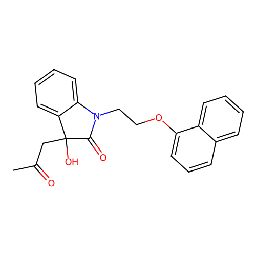 3-Hydroxy-1-(2-naphthyloxyethyl)-3-(2-oxopropyl)indolin-2-one structure
