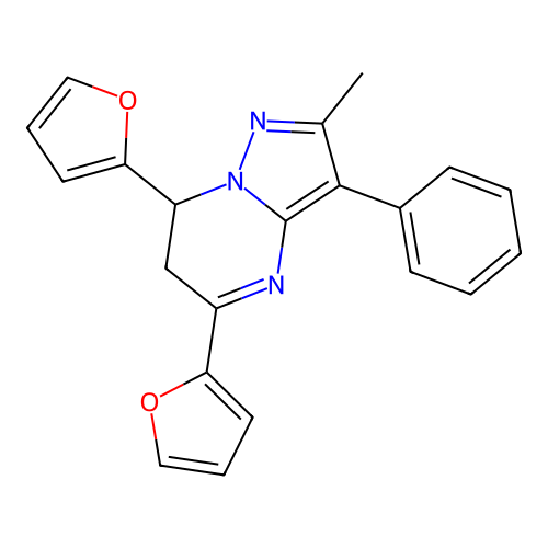 5,7-Di(furan-2-yl)-2-methyl-3-phenyl-6,7-dihydropyrazolo[1,5-a]pyrimidine structure