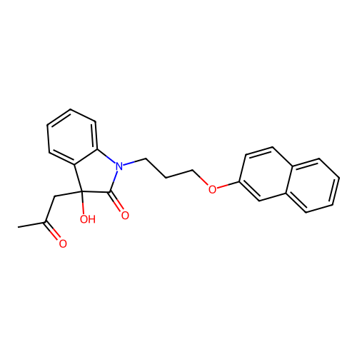 3-Hydroxy-1-(3-(naphthalen-2-yloxy)propyl)-3-(2-oxopropyl)indolin-2-one structure