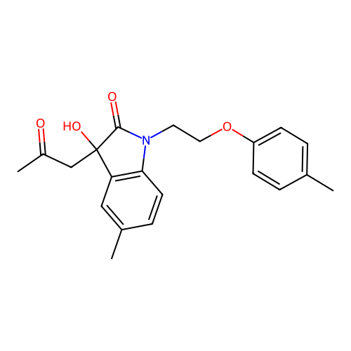 3-Hydroxy-5-methyl-3-(2-oxopropyl)-1-(2-(p-tolyloxy)ethyl)indolin-2-one structure