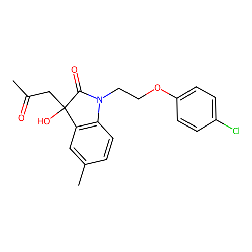 1-(2-(4-Chlorophenoxy)ethyl)-3-hydroxy-5-methyl-3-(2-oxopropyl)indolin-2-one structure