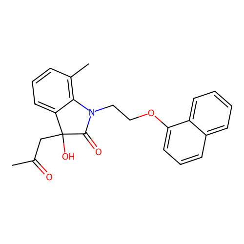 3-Hydroxy-7-methyl-1-(2-(naphthalen-1-yloxy)ethyl)-3-(2-oxopropyl)indolin-2-one structure