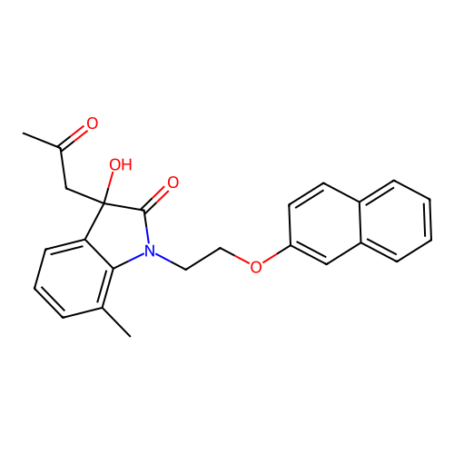 3-Hydroxy-7-methyl-1-(2-(2-naphthyloxy)ethyl)-3-(2-oxopropyl)indolin-2-one structure