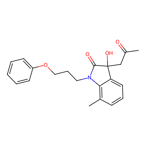 3-Hydroxy-7-methyl-3-(2-oxopropyl)-1-(3-phenoxypropyl)indolin-2-one structure