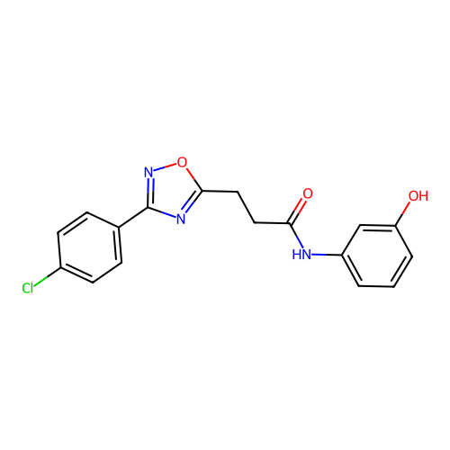 3-[3-(4-chlorophenyl)-1,2,4-oxadiazol-5-yl]-N-(3-hydroxyphenyl)propanamide structure