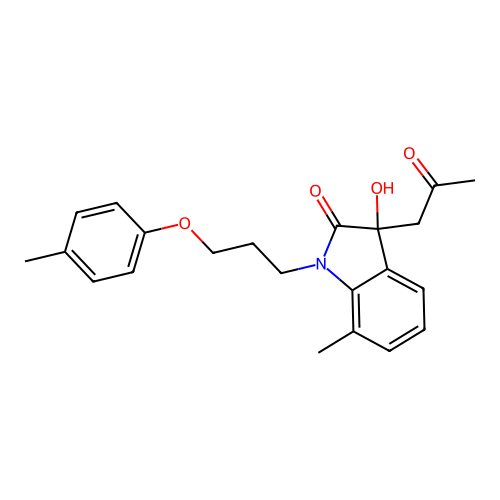 3-Hydroxy-7-methyl-3-(2-oxopropyl)-1-(3-(p-tolyloxy)propyl)indolin-2-one structure