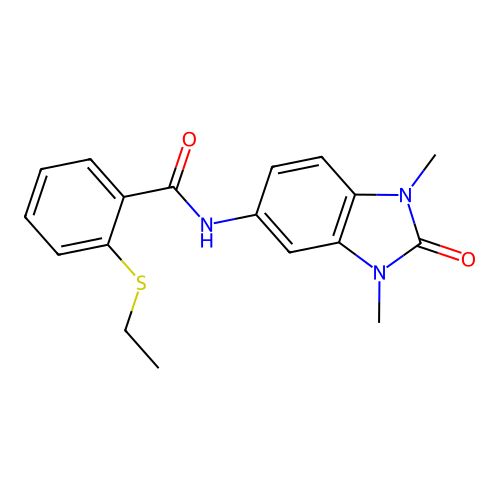 N-(1,3-dimethyl-2-oxobenzimidazol-5-yl)-2-ethylsulfanylbenzamide structure