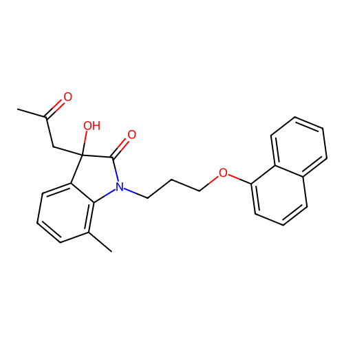 3-Hydroxy-7-methyl-1-(3-naphthyloxypropyl)-3-(2-oxopropyl)indolin-2-one structure
