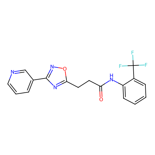 3-(3-pyridin-3-yl-1,2,4-oxadiazol-5-yl)-N-[2-(trifluoromethyl)phenyl]propanamide structure