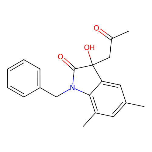 1-Benzyl-3-hydroxy-5,7-dimethyl-3-(2-oxopropyl)indol-2-one structure