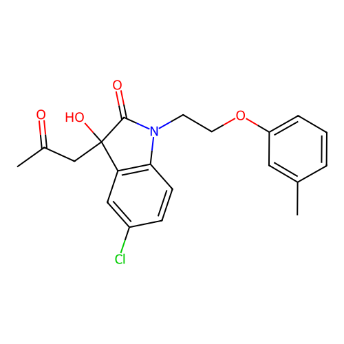 5-Chloro-3-hydroxy-3-(2-oxopropyl)-1-(2-(m-tolyloxy)ethyl)indolin-2-one structure