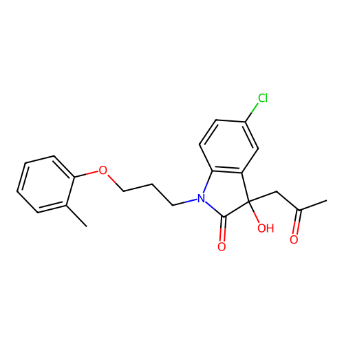 5-Chloro-3-hydroxy-3-(2-oxopropyl)-1-(3-(o-tolyloxy)propyl)indolin-2-one structure
