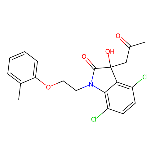 4,7-Dichloro-3-hydroxy-3-(2-oxopropyl)-1-(2-(o-tolyloxy)ethyl)indolin-2-one structure