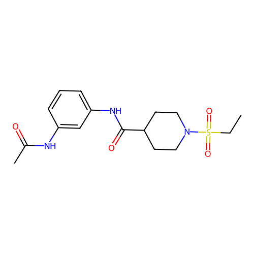 N-(3-acetamidophenyl)-1-ethylsulfonylpiperidine-4-carboxamide structure