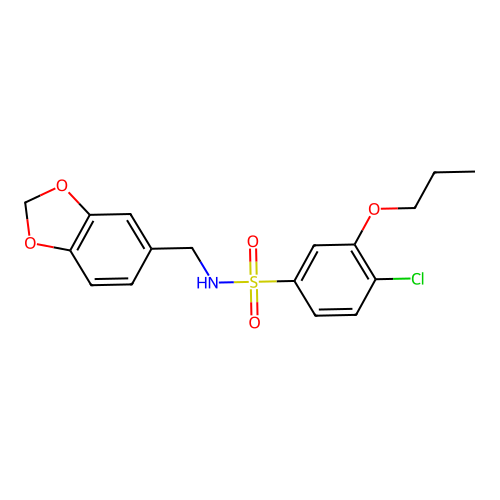 N-[(2H-1,3-benzodioxol-5-yl)methyl]-4-chloro-3-propoxybenzene-1-sulfonamide structure