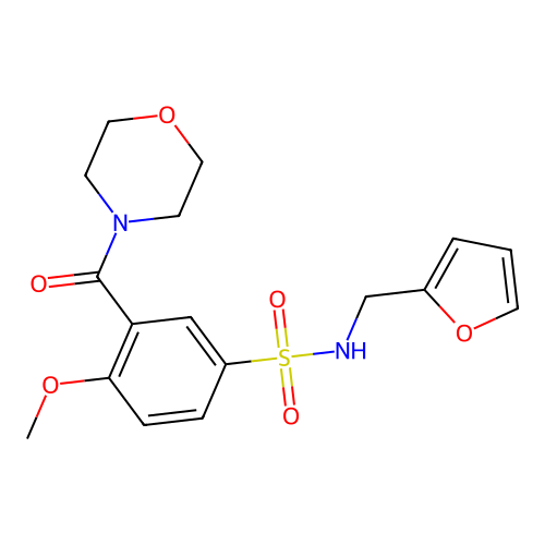 N-(furan-2-ylmethyl)-4-methoxy-3-(morpholine-4-carbonyl)benzenesulfonamide structure