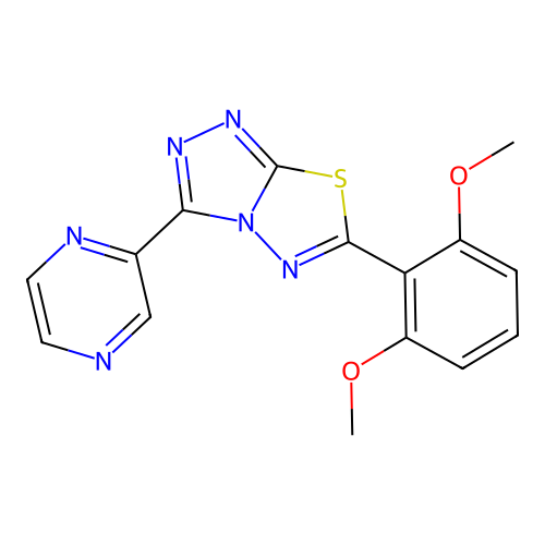 6-(2,6-Dimethoxyphenyl)-3-(pyrazin-2-yl)[1,2,4]triazolo[3,4-b][1,3,4]thiadiazole structure