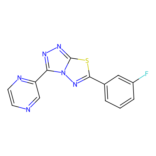 [1,2,4]Triazolo[3,4-b][1,3,4]thiadiazole, 6-(3-fluorophenyl)-3-(2-pyrazinyl)- structure