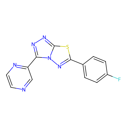 [1,2,4]Triazolo[3,4-b][1,3,4]thiadiazole, 6-(4-fluorophenyl)-3-(2-pyrazinyl)- structure
