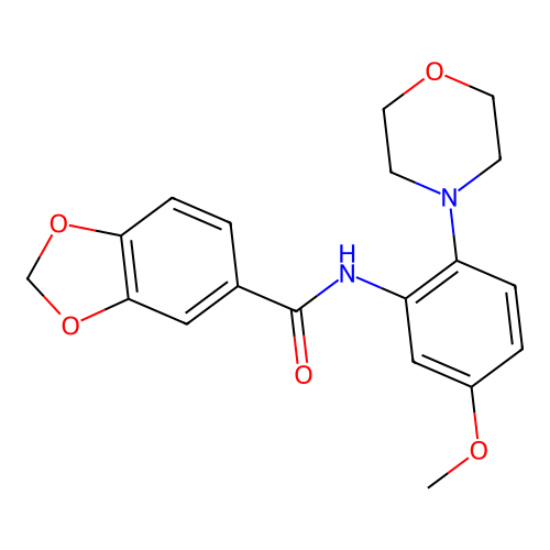 N-(5-methoxy-2-morpholin-4-ylphenyl)-1,3-benzodioxole-5-carboxamide structure