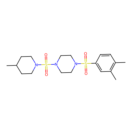 1-((3,4-Dimethylphenyl)sulfonyl)-4-((4-methylpiperidin-1-yl)sulfonyl)piperazine structure
