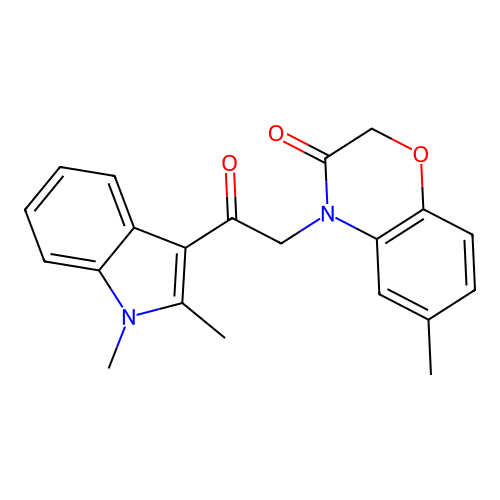 4-[2-(1,2-Dimethylindol-3-yl)-2-oxoethyl]-6-methyl-1,4-benzoxazin-3-one structure