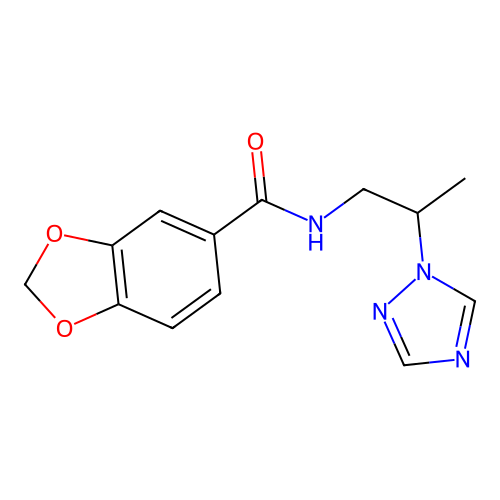 N-[2-(1,2,4-triazol-1-yl)propyl]-1,3-benzodioxole-5-carboxamide structure