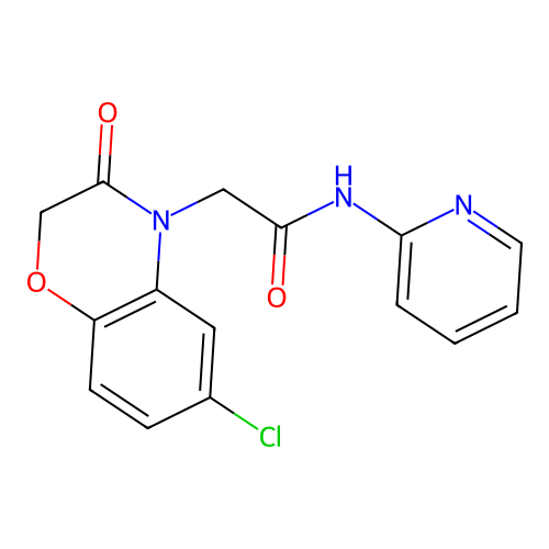 2-(6-chloro-3-oxo-1,4-benzoxazin-4-yl)-N-pyridin-2-ylacetamide structure