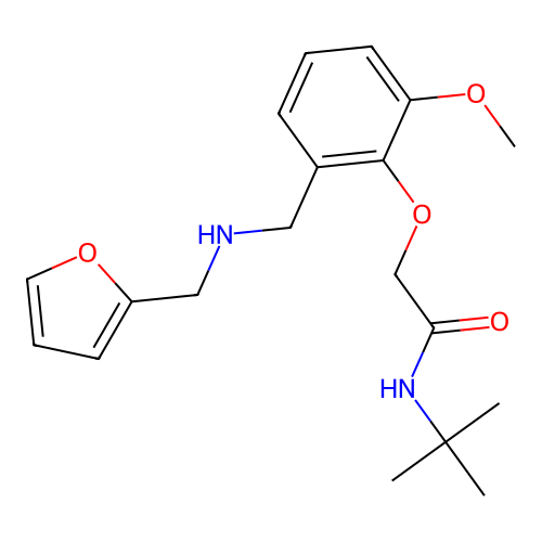N-tert-butyl-2-(2-{[(furan-2-ylmethyl)amino]methyl}-6-methoxyphenoxy)acetamide structure