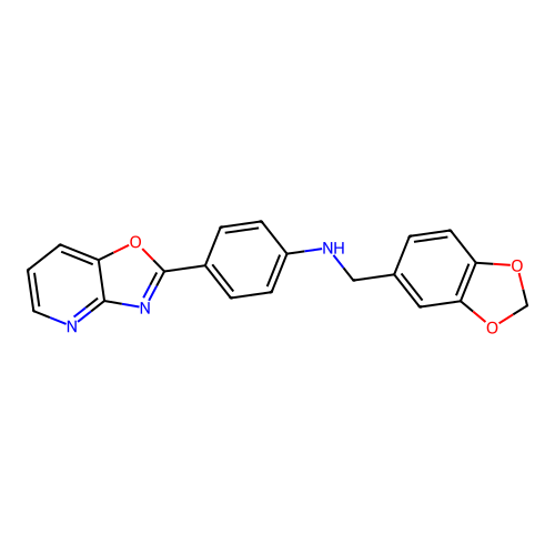 N-(1,3-benzodioxol-5-ylmethyl)-4-([1,3]oxazolo[4,5-b]pyridin-2-yl)aniline structure