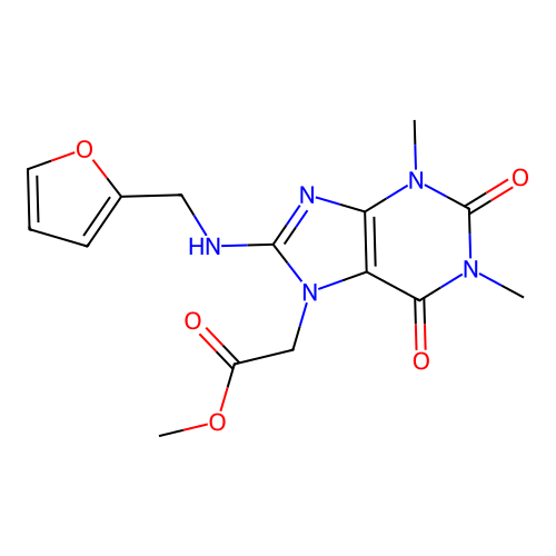 Methyl 2-[8-(furan-2-ylmethylamino)-1,3-dimethyl-2,6-dioxopurin-7-yl]acetate structure