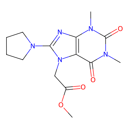 Methyl 2-(1,3-dimethyl-2,6-dioxo-8-pyrrolidin-1-ylpurin-7-yl)acetate structure