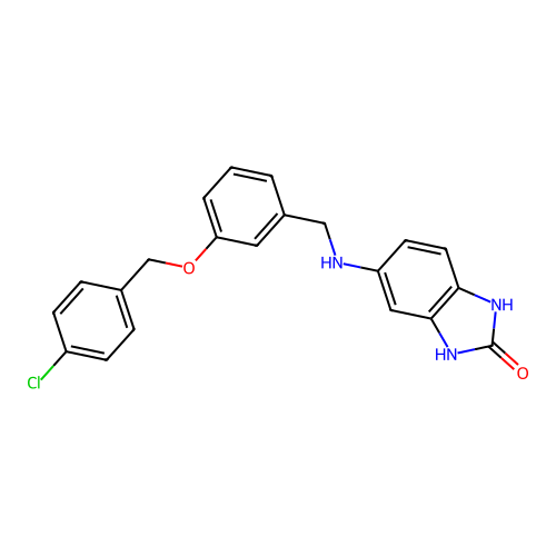 5-({3-[(4-chlorobenzyl)oxy]benzyl}amino)-1,3-dihydro-2H-benzimidazol-2-one structure