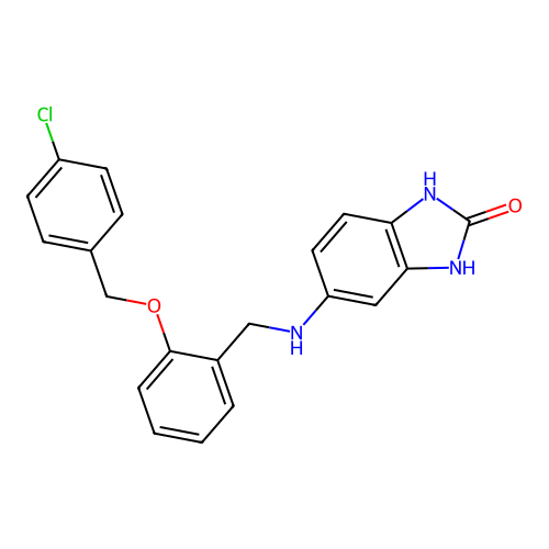 5-({2-[(4-chlorobenzyl)oxy]benzyl}amino)-1,3-dihydro-2H-benzimidazol-2-one structure