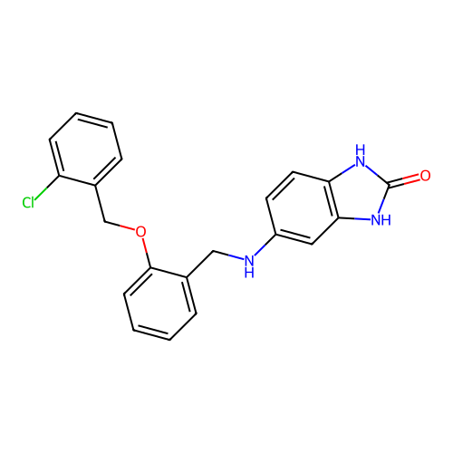 5-({2-[(2-chlorobenzyl)oxy]benzyl}amino)-1,3-dihydro-2H-benzimidazol-2-one structure