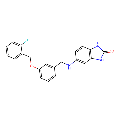 5-({3-[(2-fluorobenzyl)oxy]benzyl}amino)-1,3-dihydro-2H-benzimidazol-2-one structure