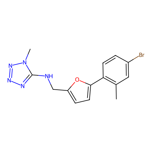 N-[[5-(4-bromo-2-methylphenyl)furan-2-yl]methyl]-1-methyltetrazol-5-amine structure