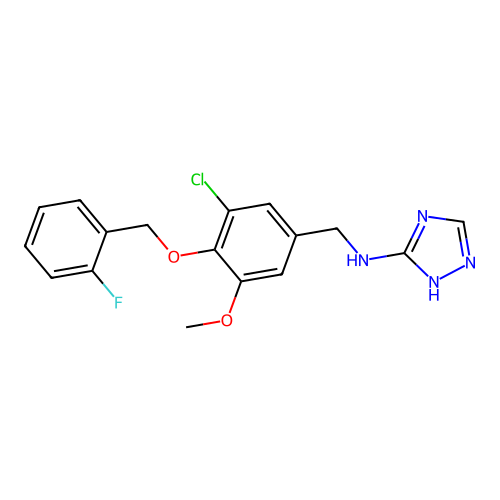 N-(3-chloro-4-((2-fluorobenzyl)oxy)-5-methoxybenzyl)-1H-1,2,4-triazol-3-amine structure