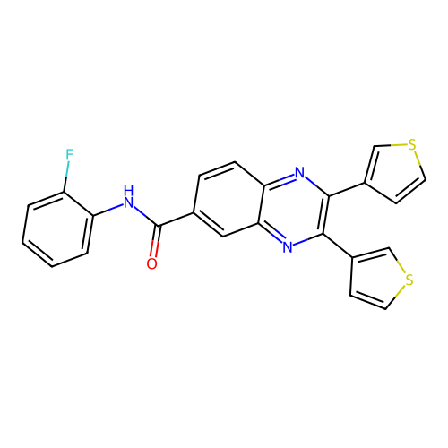 N-(2-fluorophenyl)-2,3-di(thiophen-3-yl)quinoxaline-6-carboxamide structure