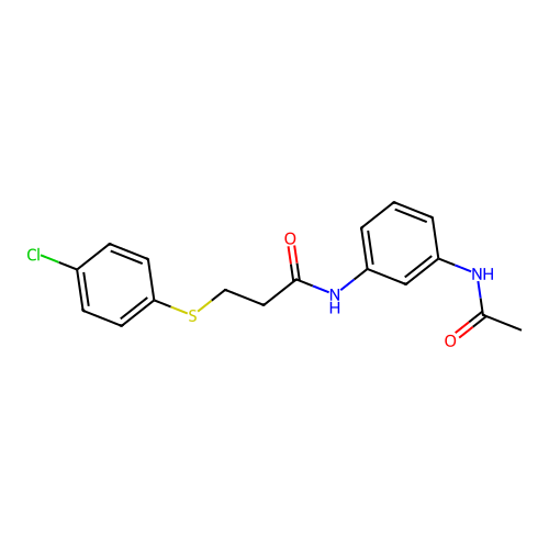 N-(3-acetamidophenyl)-3-(4-chlorophenyl)sulfanylpropanamide structure
