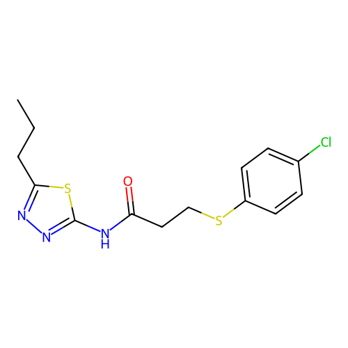 3-(4-chlorophenyl)sulfanyl-N-(5-propyl-1,3,4-thiadiazol-2-yl)propanamide structure