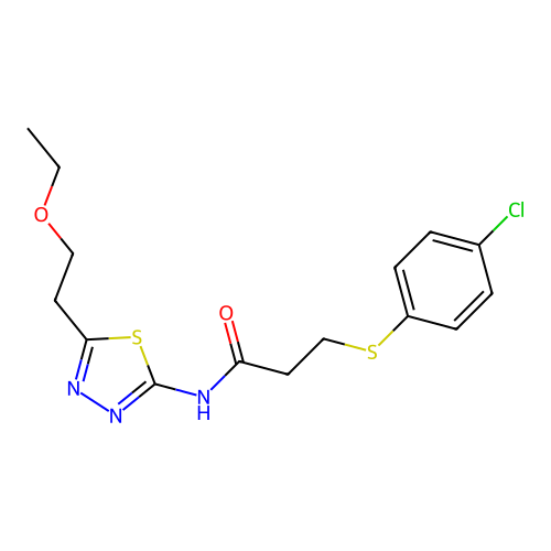 3-(4-chlorophenyl)sulfanyl-N-[5-(2-ethoxyethyl)-1,3,4-thiadiazol-2-yl]propanamide structure